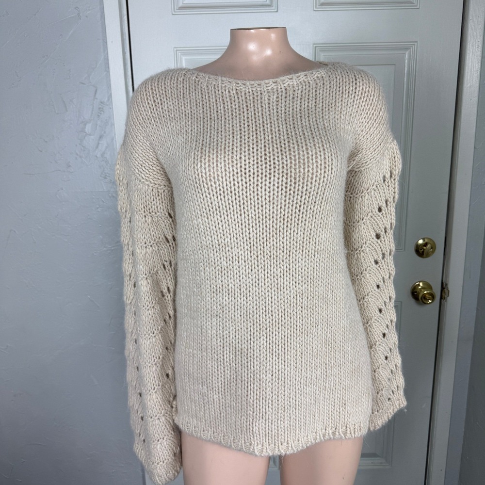 Sundance Women's Sweater Small Alpaca Wool Open Knit Crew neck Crochet Boho D3-5